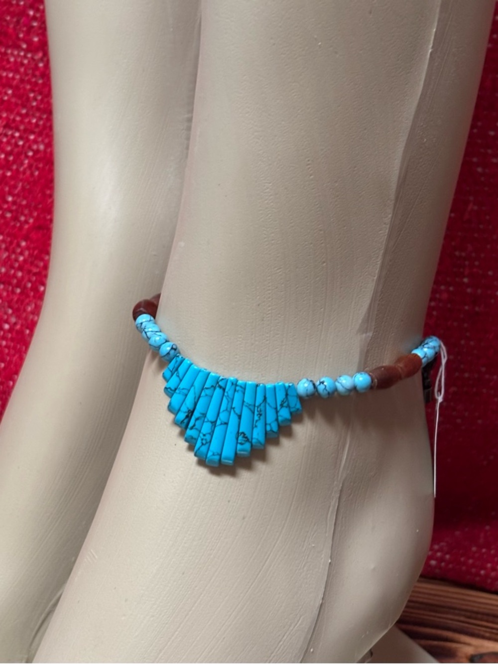 ANKLET Turquoise Stone Fringe with Brown Accent Beads